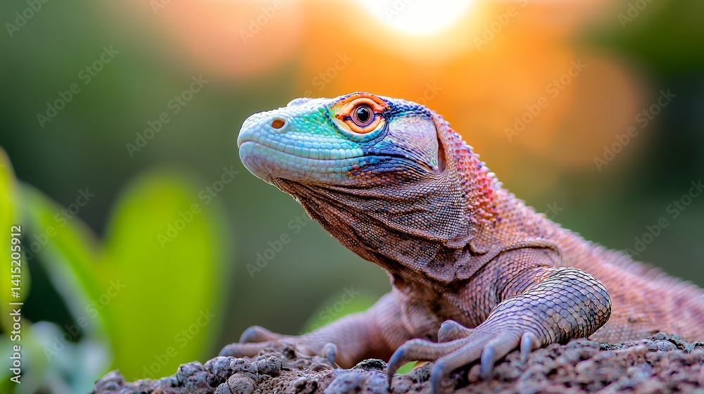 Fototapeta premium Vibrant iguana portrait in natural light