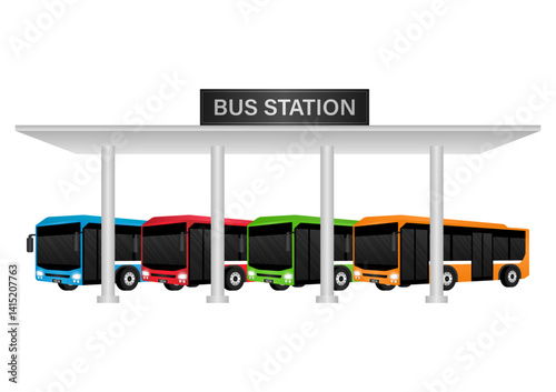Bus Station. Bus Terminal. Vector Illustration.