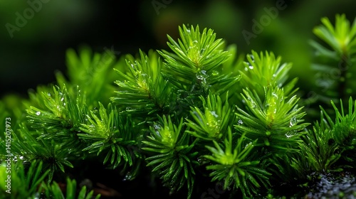 Close-up view of vibrant, dewy moss clusters.