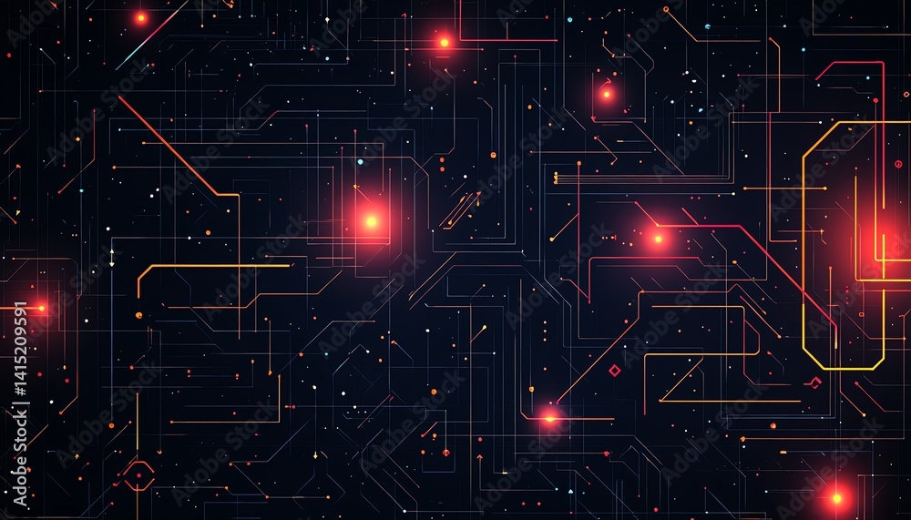 Fototapeta premium reinforcement learning model visualization, agent navigating mazelike environment, minimal lines and dots, conceptual arrows for feedback, ultrasimplified style, modern tech theme