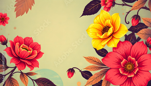 grunge floral background with space for text or image, pop art, with white tones