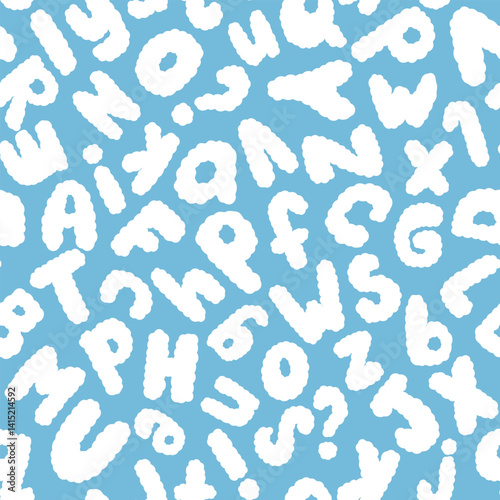 Seamless pattern with cloud letters. Airy sky English alphabet background. Baby abs print. Vector graphics