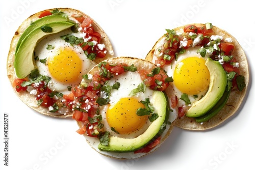 Sunny Side Up Huevos Rancheros Toast with Fresh Avocado Salsa and Cilantro in Studio Photography