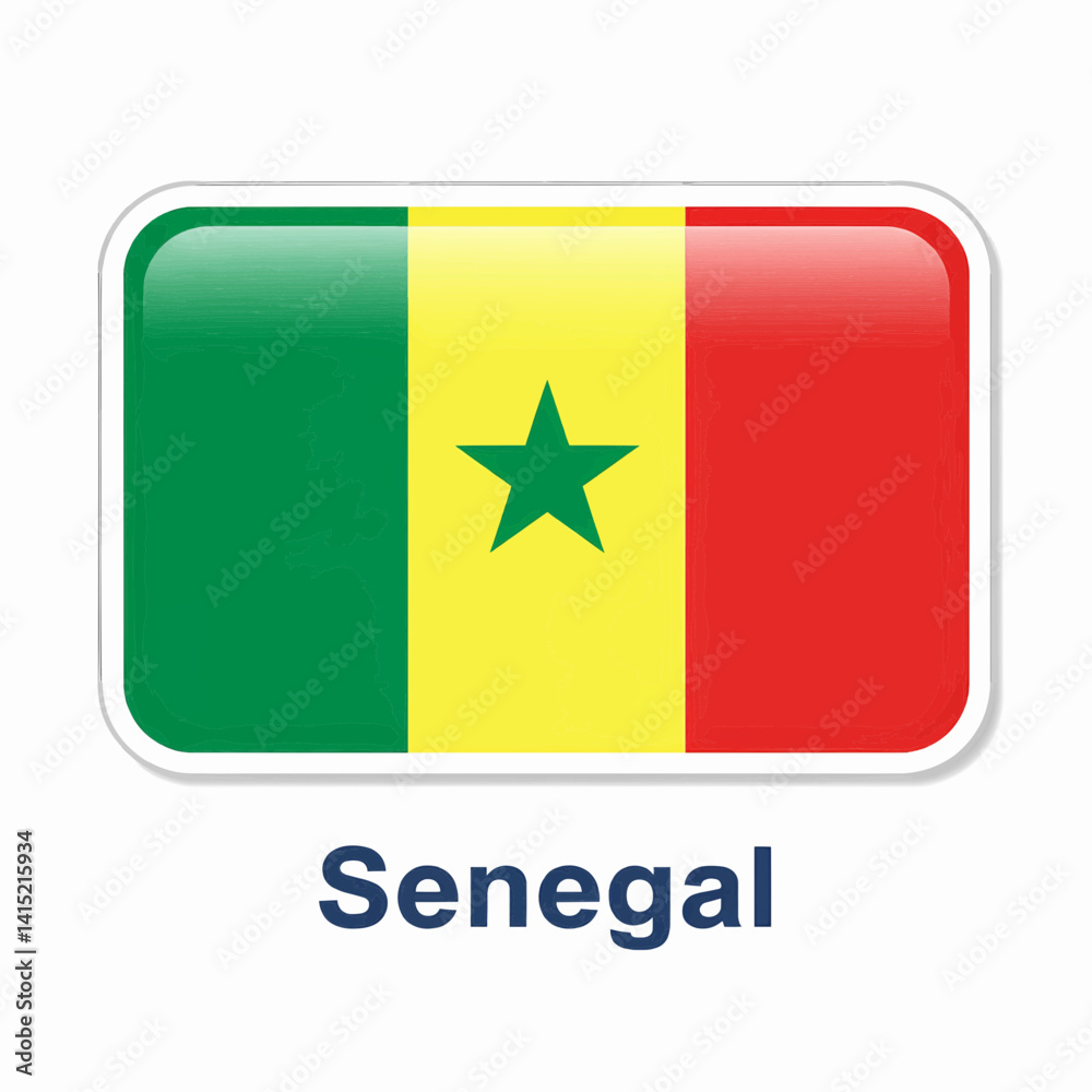 A clear digital illustration of the rectangular flag of senegal. Below the flag, the word 