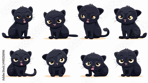 Adorable Tiny Black Panther Showing Various Emotions in Vector Illustration