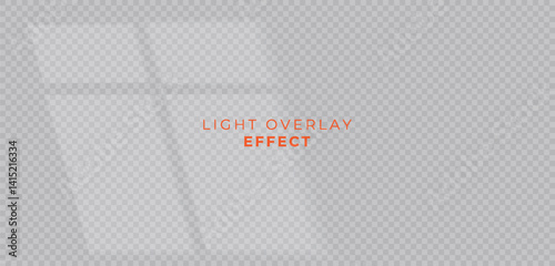 Light overlay effect, abstract window shadow on transparent wall. Realistic reflection with soft light glare and subtle highlights. Natural overlay effect for png background, vector illustration.

