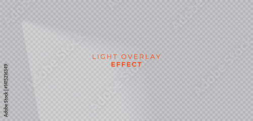 Shadow overlay effect, abstract window light on transparent wall. Realistic reflection with soft light glare and subtle highlights. Natural overlay effect for social media, vector design element.

