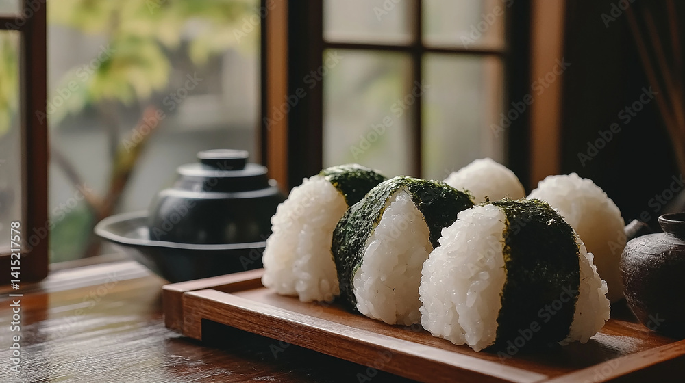 Fluffy rice balls with seaweed wrap
