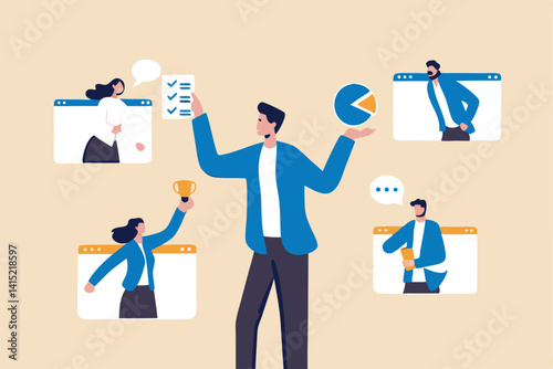 Vendor, third party or outsourcing, work with client or colleagues virtually, contractors or supplier, provider or partner concept, business people work virtually together collaborate for success.