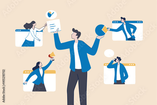 Vendor, third party or outsourcing, work with client or colleagues virtually, contractors or supplier, provider or partner concept, business people work virtually together collaborate for success.