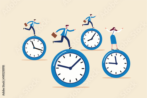 Deadline or busy work, time management, team productivity, work efficiency or fast speed to complete within time countdown, performance concept, business people riding clock to finish work assignment.