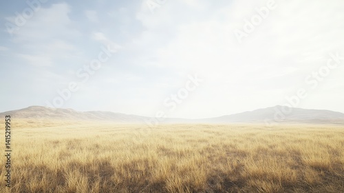 Golden Grasslands: A Serene Landscape of Rolling Hills and Vast Plains Under a Tranquil Sky - Nature Photography