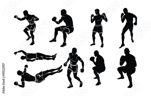 Boxing silhouettes vector art design.