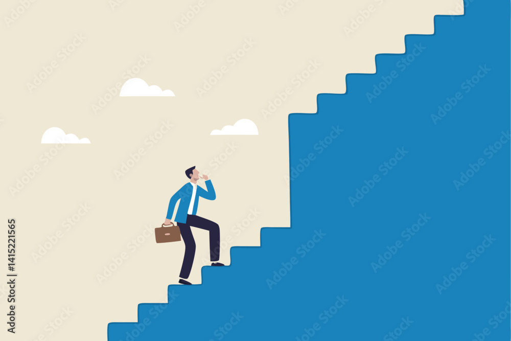 Challenge to overcome difficulty, obstacle or business problem, think of solution to get pass obstacle to success, failure or trouble concept, businessman walk up stair to find huge difficult step. Challenge to overcome difficulty, obstacle or business problem, think of solution to get pass obstacle to success, failure or trouble concept, businessman walk up stair to find huge difficult step.