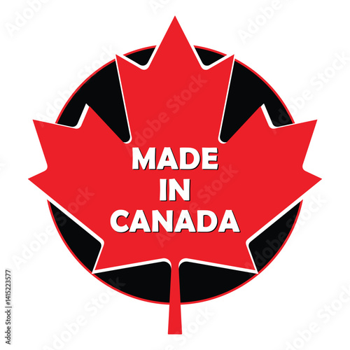 Made in Canada price tag or label emblem. Canadian manufacturing and production on Canadian soil. Made in Canada stamp template, in English language with maple leaf. Vector.