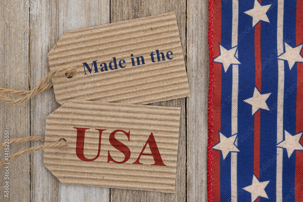 Made in the USA price tag with retro USA red, white and blue stars