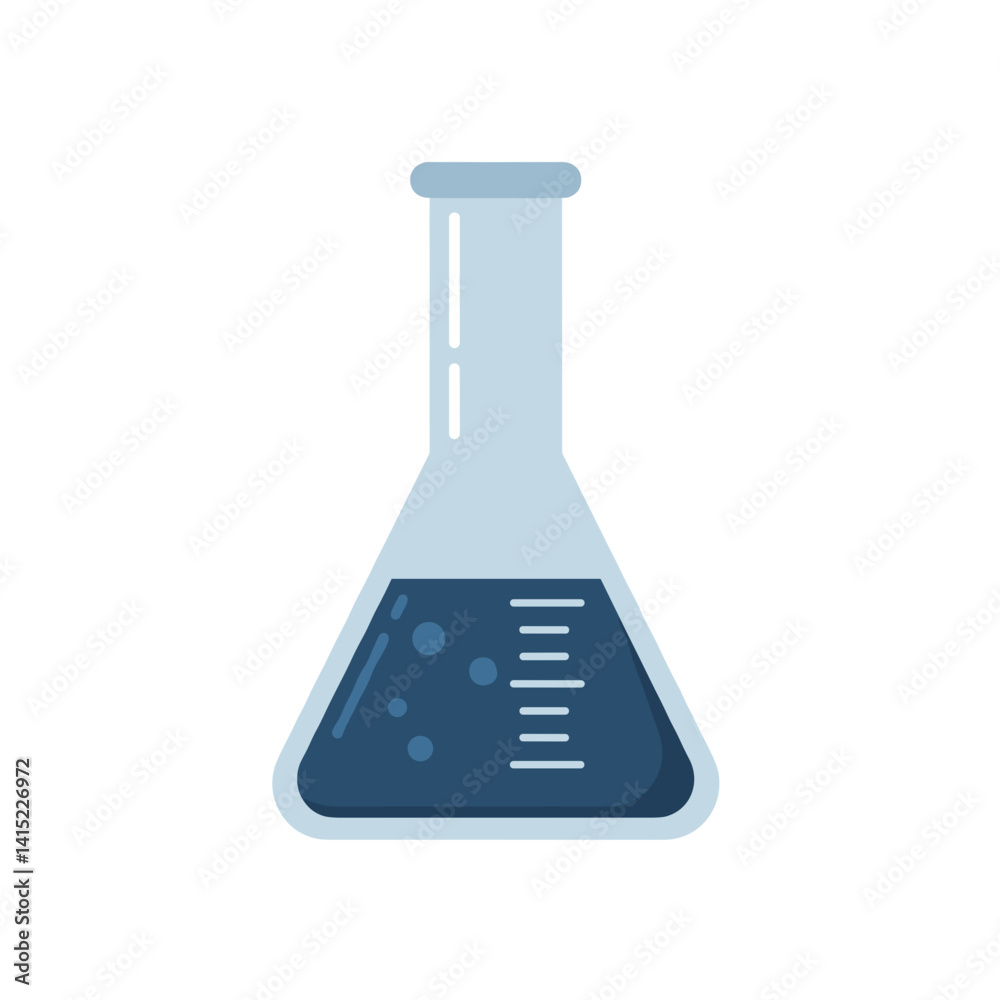 Laboratory flask with blue liquid in a minimalist style Laboratory flask with blue liquid in a minimalist style