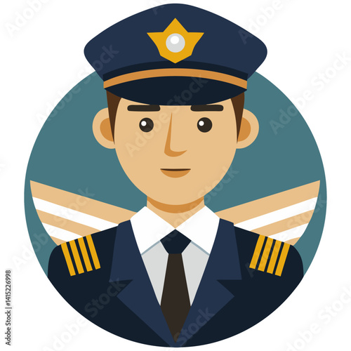 Cartoon Pilot in Uniform with Wings Badge – Aviation and Airline Crew Illustration