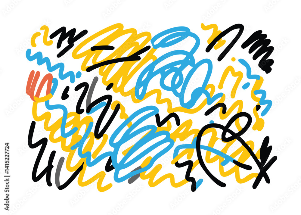 Obraz premium Playful Children’s Scribble Doodle Pattern – Colorful Crayon and Marker Style Seamless Background for Kids and Preschool Design