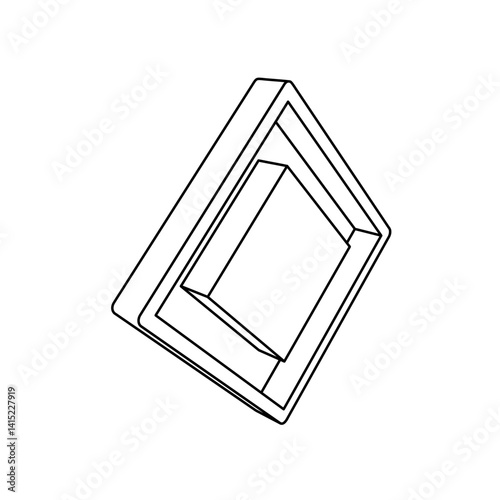 The outline of a large main road sign is made with black lines. 3D view of the object in perspective. Vector illustration on white background