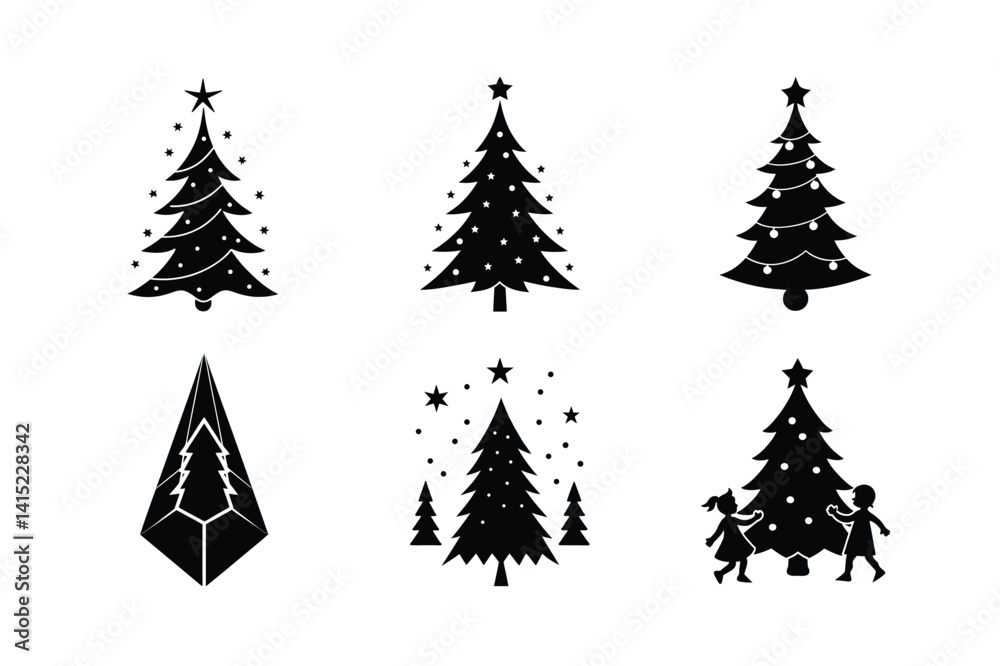 Fototapeta premium Christmas tree silhouette vector illustration, Set of Christmas tree silhouette