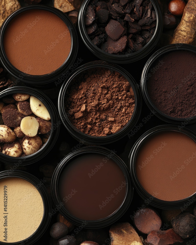 Assorted dark chocolate components Assorted dark chocolate components