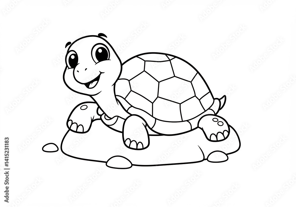 Obraz premium Cute Cartoon Turtle on a Rock