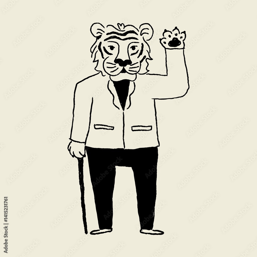 Chinese horoscope tiger doodle clipart, black cute design Chinese horoscope tiger doodle clipart, black cute design