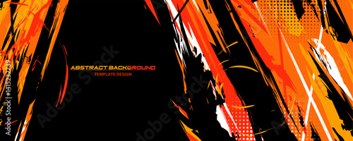 Orange and Darknes Abstract Background Vector with Sportly Style and Grunge Effect. Brush Stroke Illustration Vector, Poster. Scratch Texture Elements For Design Template	