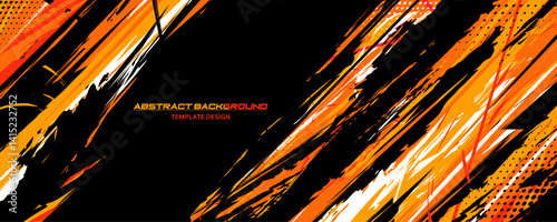 Orange and Darknes Abstract Background Vector with Sportly Style and Grunge Effect. Brush Stroke Illustration Vector, Poster. Scratch Texture Elements For Design Template	