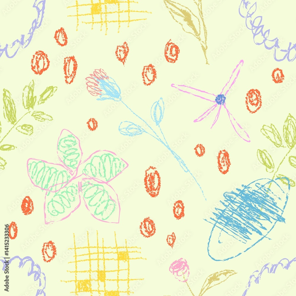 Crayon kids pattern background, colorful hand drawn doodle design