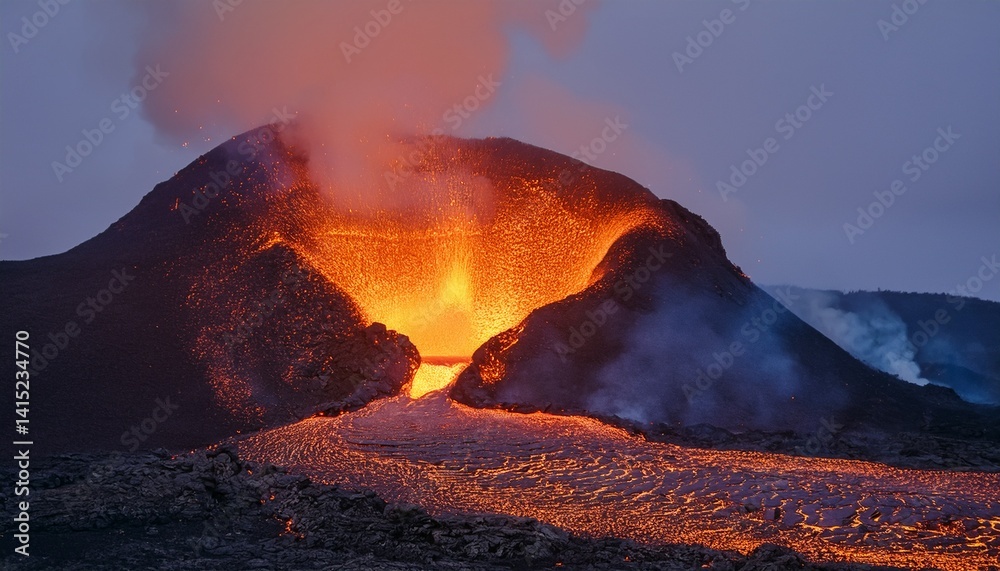 Fototapeta premium The allure of glowing lava captivates all. 