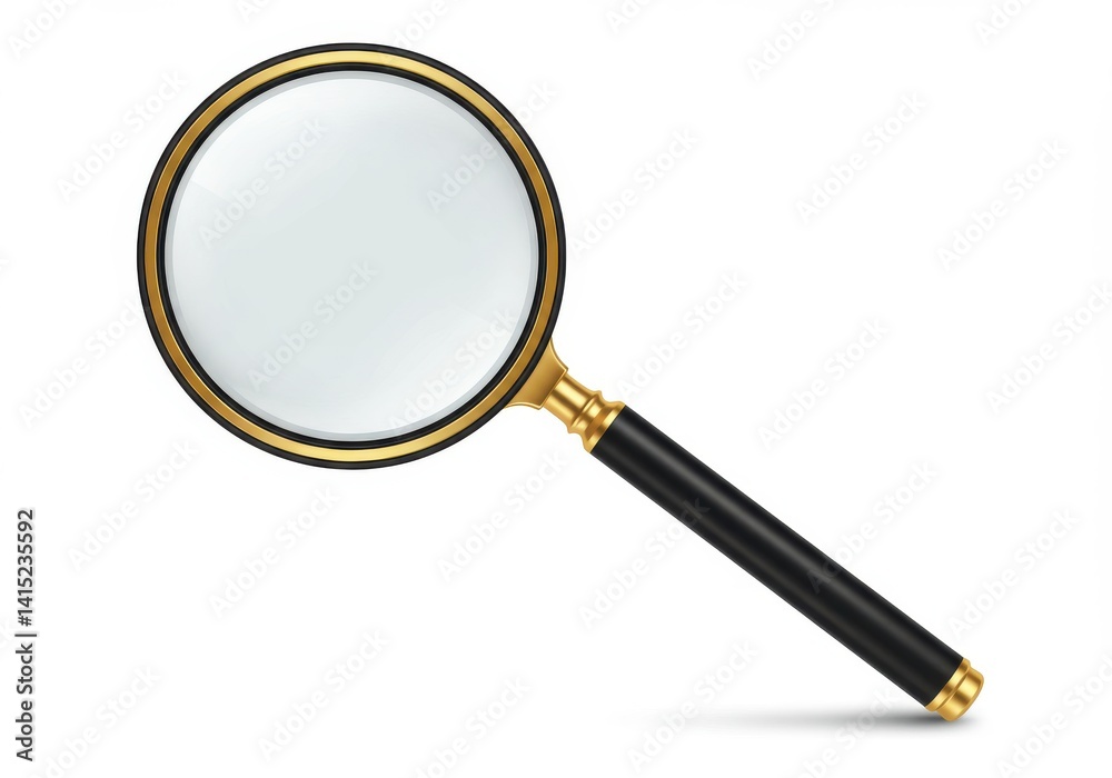 Magnifying glass with gold trim isolated on white background Magnifying glass with gold trim isolated on white background