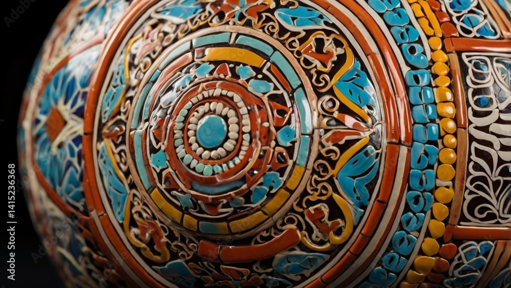 Obraz premium Heritage pottery close up featuring folk art designs and glossy glaze