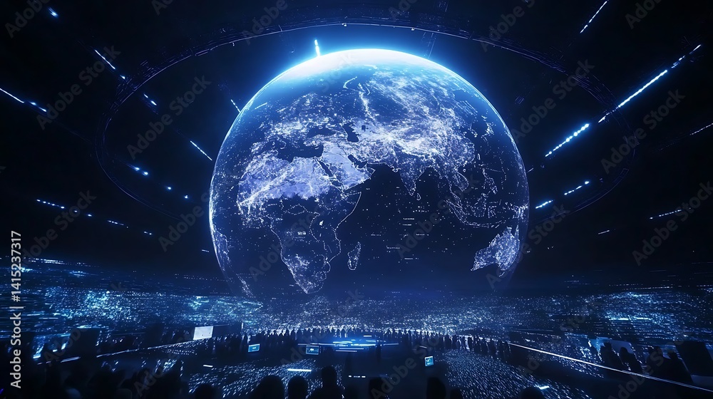 Fototapeta premium Global digital projection of earth on a large scale.