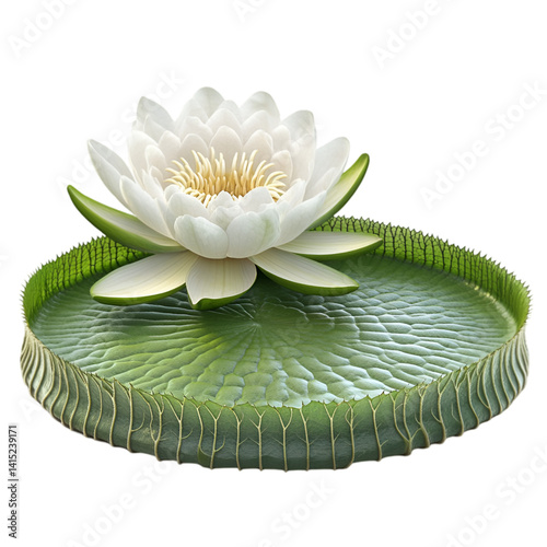 White Water Lily on Giant Lily Pad Tranquil Nature Scene