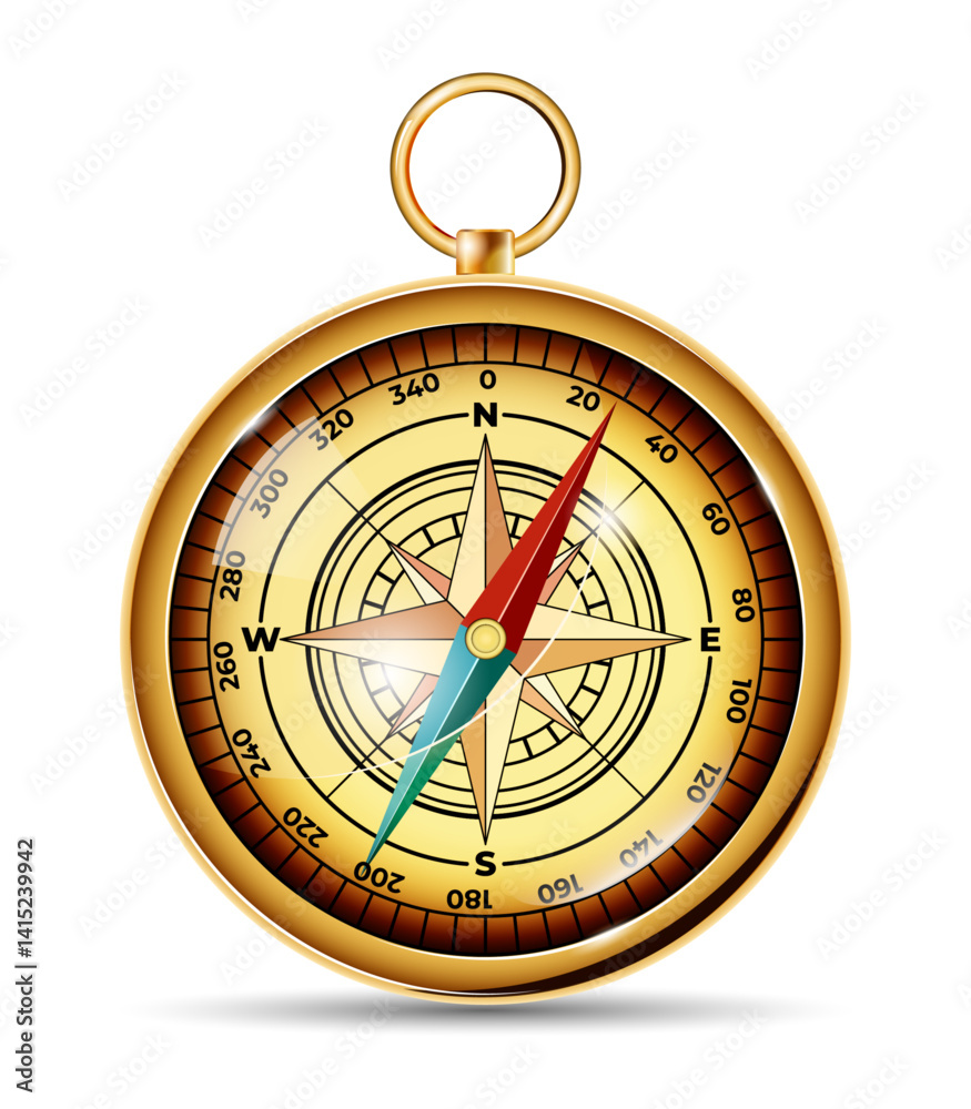 Vector compass on a white background in golden colors Vector compass on a white background in golden colors