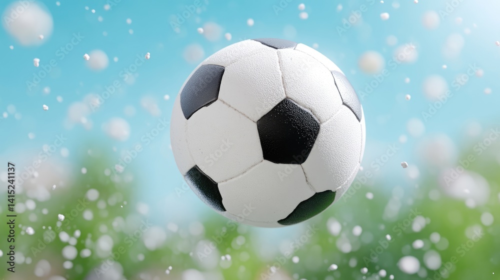 Naklejka premium Soccer ball in mid-air, vibrant background