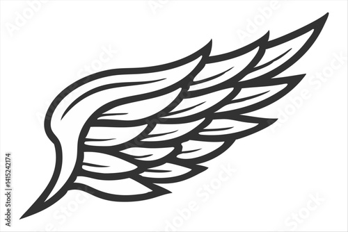 Stylized Single Wing Illustration Vector Graphic Design Element for Logos, Tattoos, and More