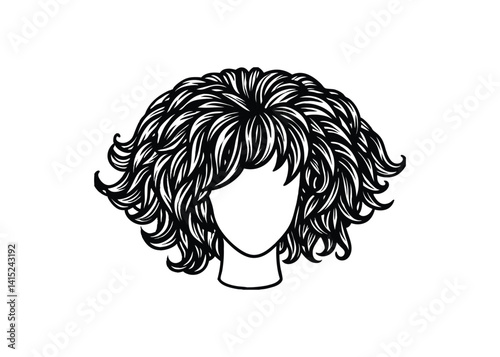 Silhouette of 360 lace wig isolated on a white background