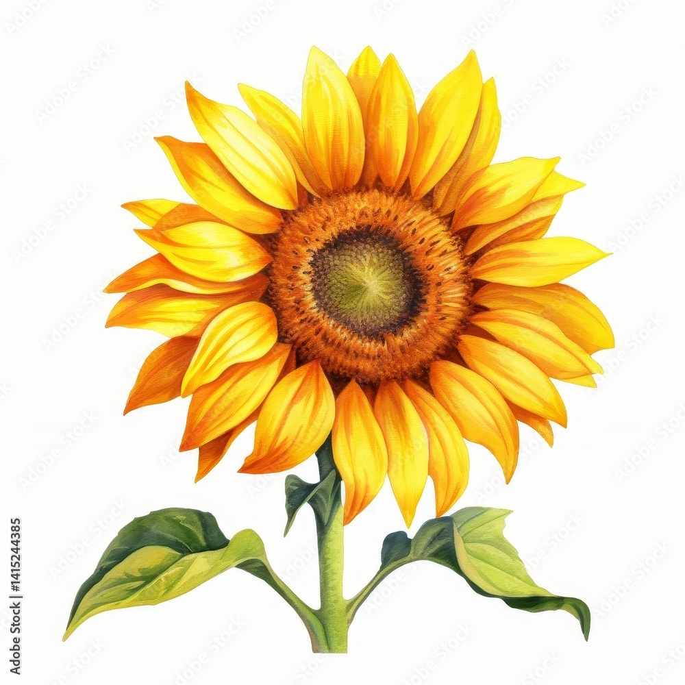 Naklejka premium a watercolor illustration of Sunflowerclip art, isolated on white background Flower Floral Water Color White Background