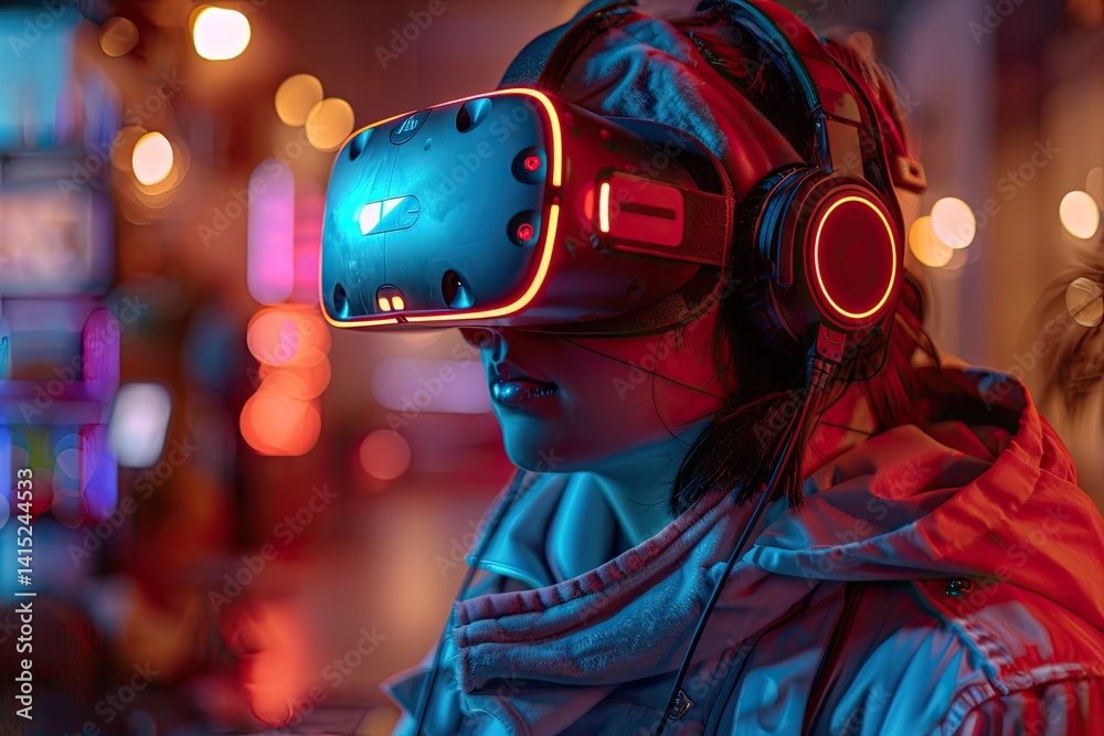 futuristic gaming lounge with neon lights and sleek gaming stations