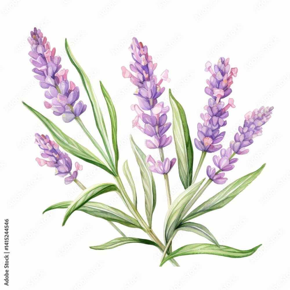 Fototapeta premium a watercolor illustration of Lavenderclip art, isolated on white background Flower Floral Water Color White Background