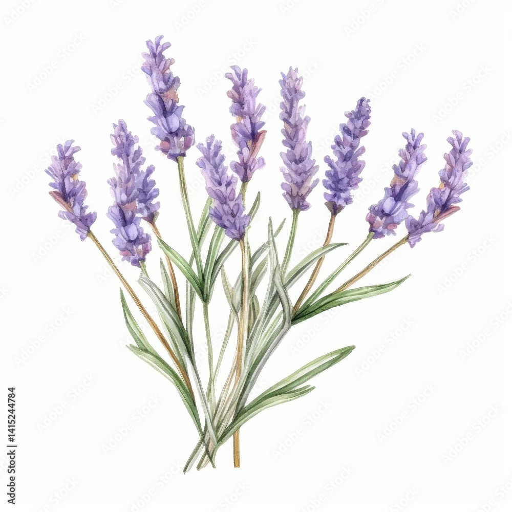 Naklejka premium a watercolor illustration of Lavenderclip art, isolated on white background Flower Floral Water Color White Background