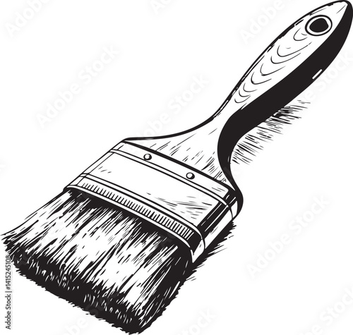 Paintbrush for Painter Black and White Vector Illustration, Sketch Drawing Line Linear Symbol Icon Engraving, Hand-drawn Isolated