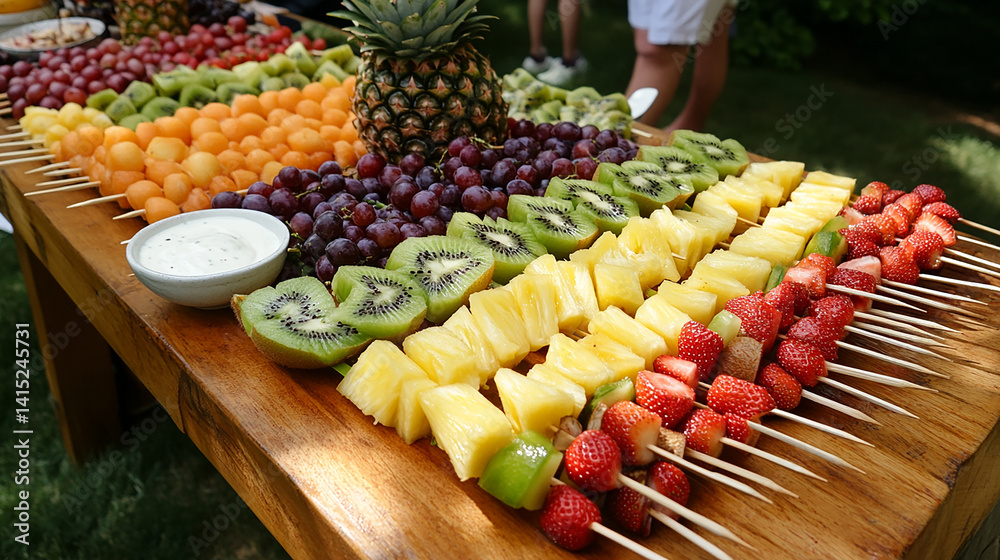 Fresh fruit kabobs with yogurt dip