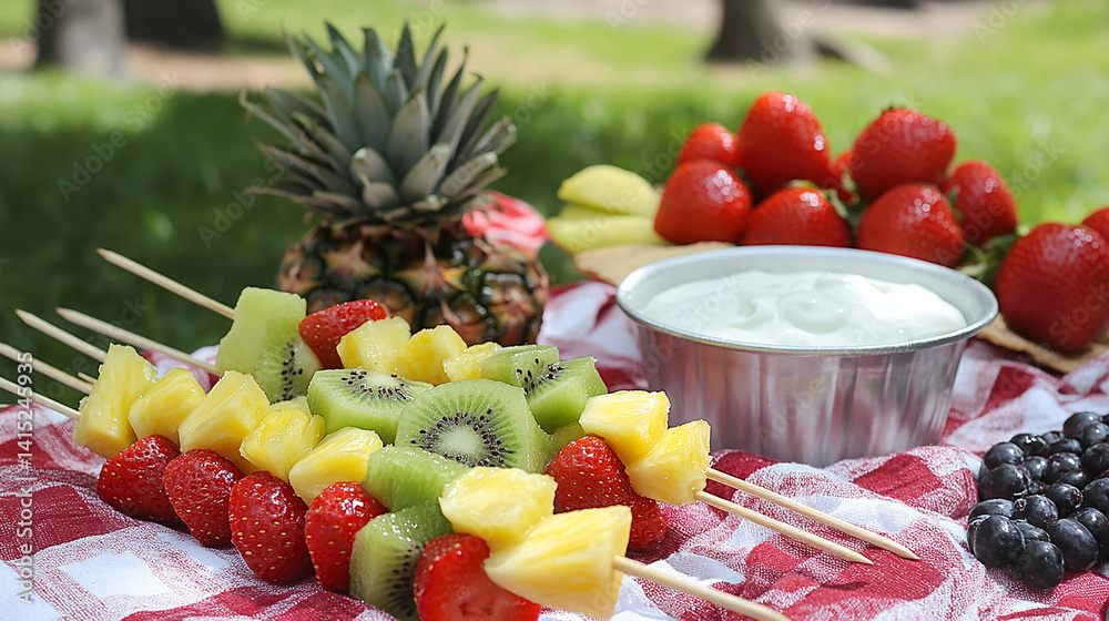 Fresh fruit kabobs with yogurt dip