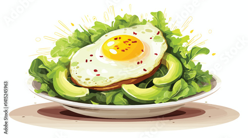 Delicious Plate with Fried Egg, Avocado, and Greens on Light Background
