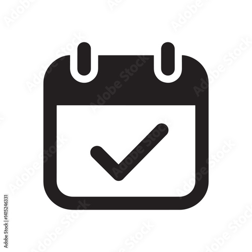 Black Calendar with Checkmark Icon Vector Representing Task Completion and Scheduling for Digital Artwork Editable Illustration Isolated on a White Background