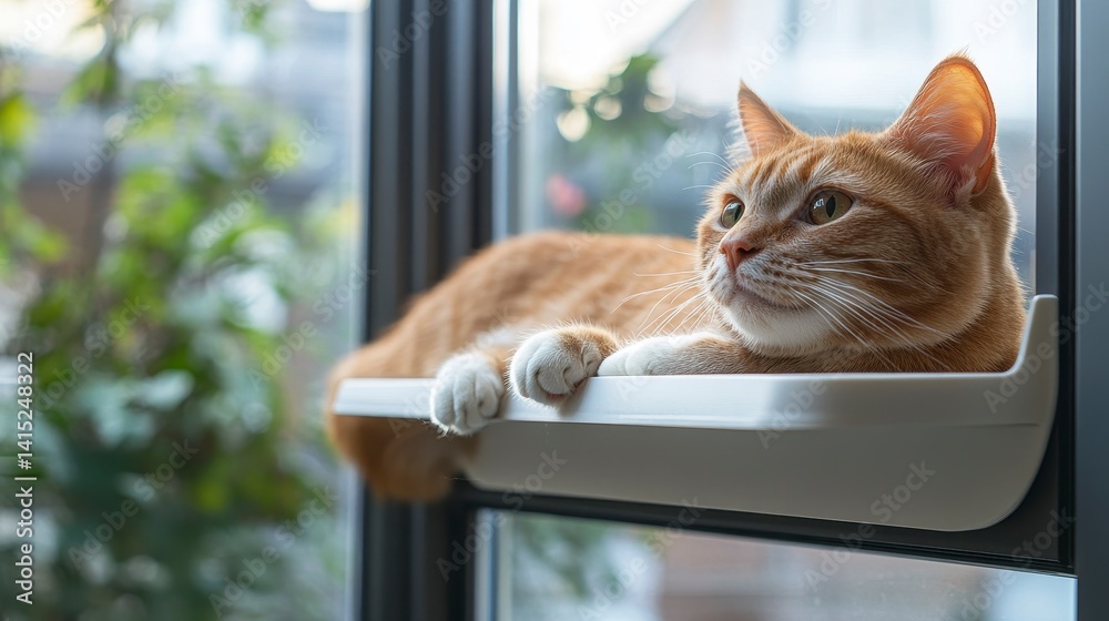Relaxing Orange Cat Enjoys Sunlight on Windowsill in Cozy Home